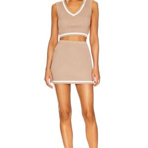 REVOLVE Beige Knit Mini Skirt with White Trim